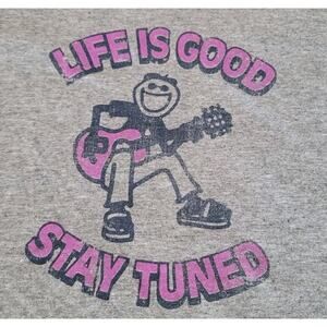 Life Is Good Shirt Women XL Gray Stay Tuned JAKE Guitar Quote Classic Fit Tee